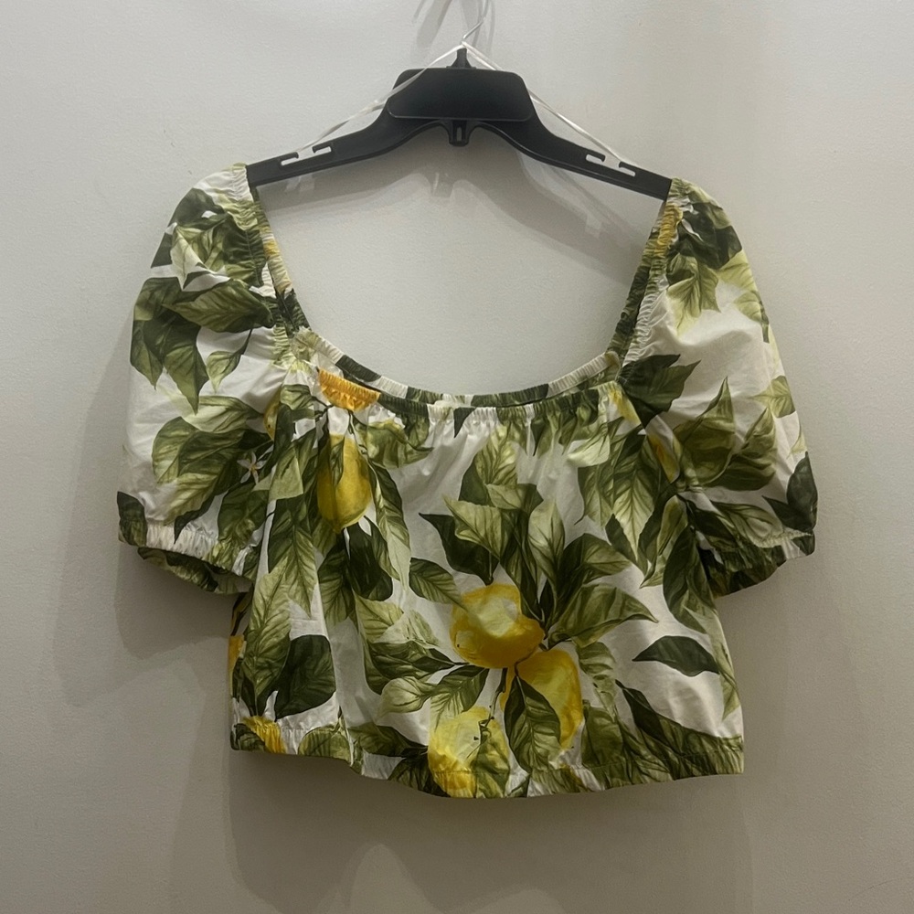 H&M Green and Yellow Lemon Print Blouse